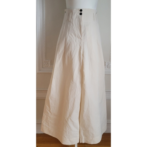 Isabel Benenato Cream Extra Wide Leg Palazzo Linen Pants NWT